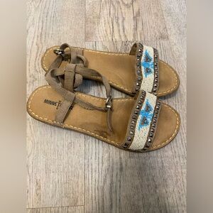 Minnetonka Brown Sandals with Blue Beadwork